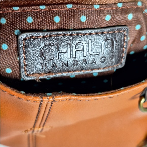 Chala Faux Vegan Leather Fold Over Crossbody Bag Purse Cognac Boho Earthy - Picture 10 of 10